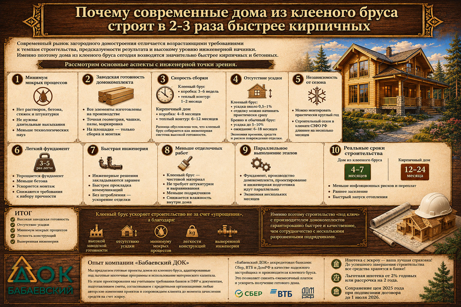 Почему современные дома из клееного бруса строят в 2-3 раза быстрее кирпичных